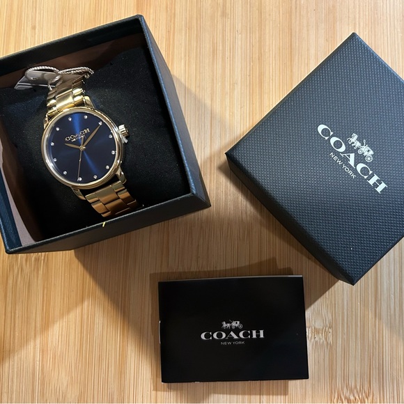Coach Grand Watch With 36mm Navy Blue Face & Golden Bracelet - Picture 7 of 7
